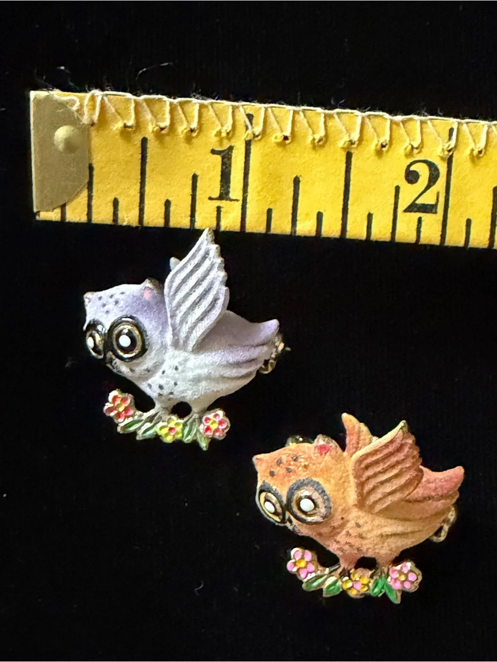 Vintage 1960s Big Eye Owl Brooch Pin Lot of 2 - Korea
